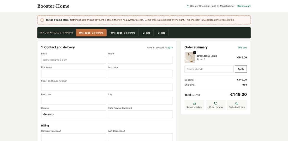 The one-page checkout in 2 columns, one of the last pieces we finish in a Hyvä migration.
