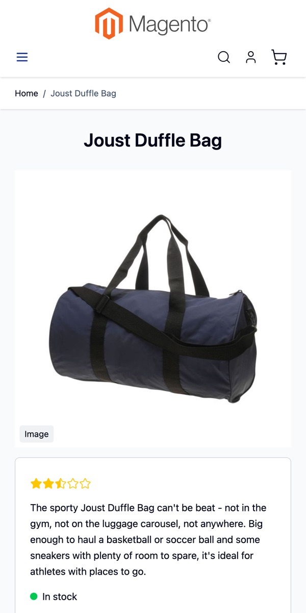 A Hyvä product page on mobile, rendered by Magento itself, without a separate frontend app.