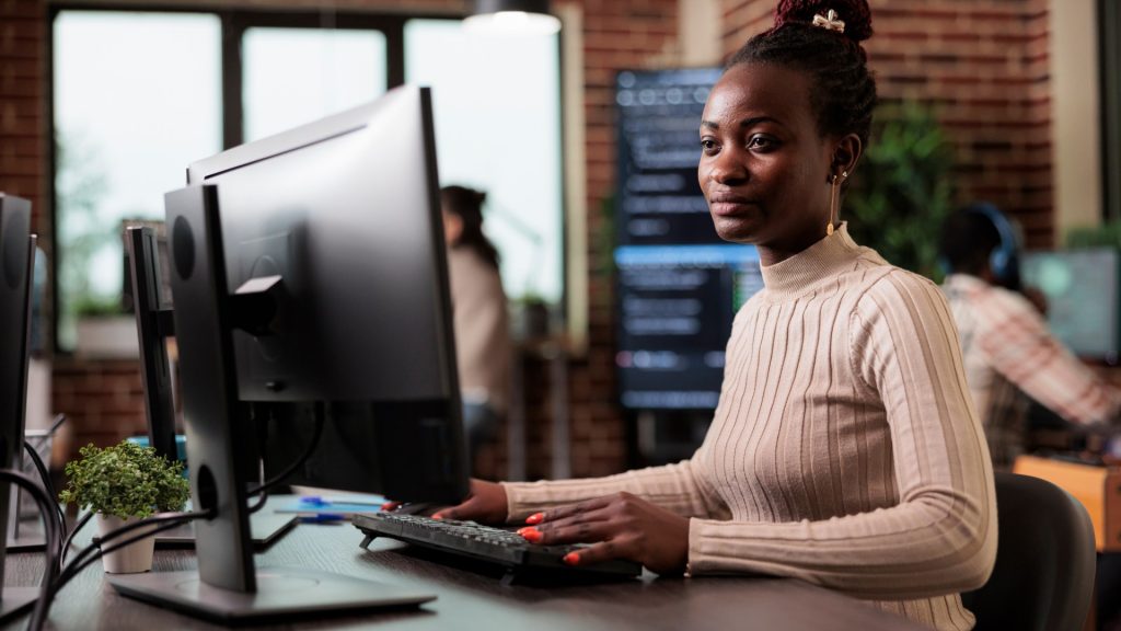 Developer at her workstation
